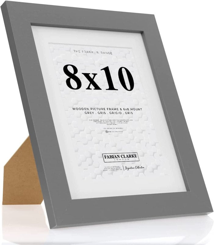® 10X8 Grey Picture Frame with White 8X6 Mount, Fits Poster, Photo, Print, or Certificate with Safety Glass Hang on Wall in Portrait or Landscape Includes Backstand - Housings & Frames - British D'sire