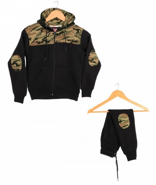 16Sixty Kids Black Camo Patches Zipper Tracksuit - Kids Hoodies and Sweatshirts - British D'sire
