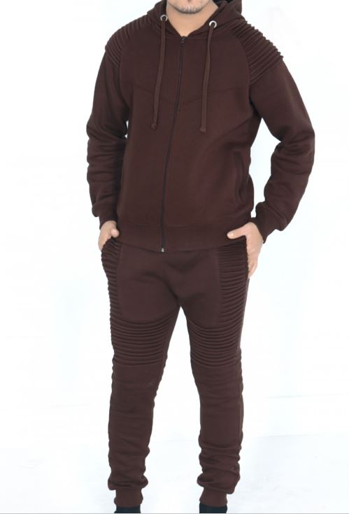 16Sixty Men's Pleated Zip Up Tracksuit Chocolate Brown - Men's Hoodies & Sweatshirts - British D'sire Main image