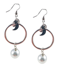 18kt Gold Plated and Silver Plated Hoop Earrings with Pearls and Moon Charms. Moon and Pearls Drop Earrings. - earrings - British D'sire
