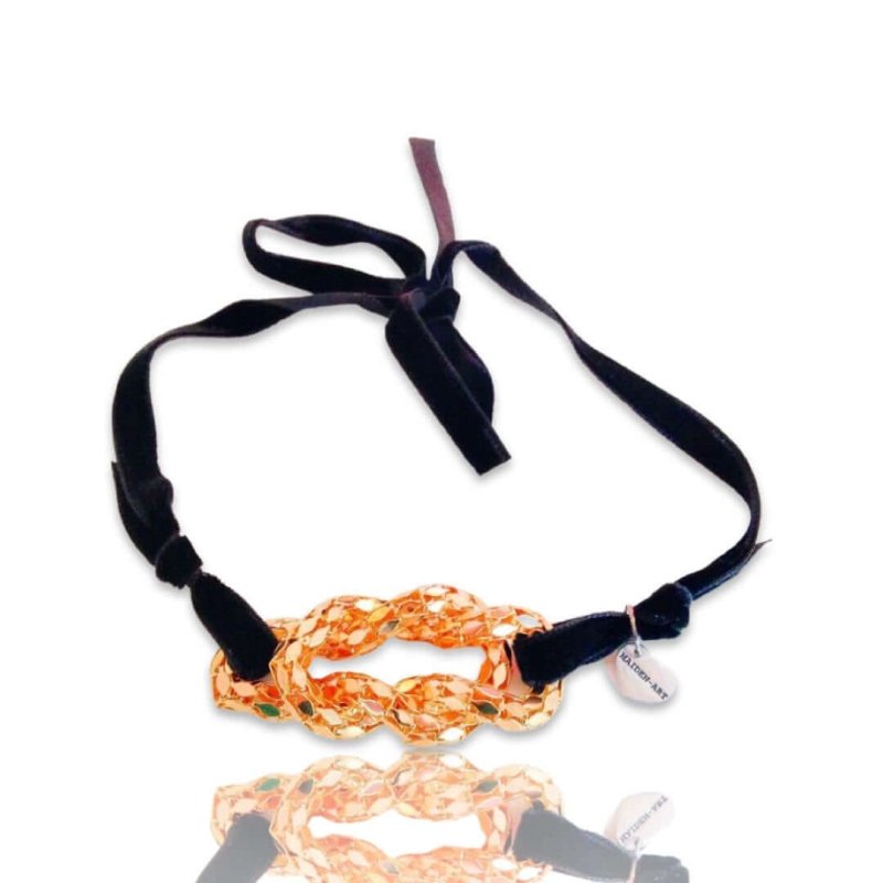 18kt Gold Plated Knot and Black Velvet Choker necklace. Self-Tie Black Choker. - Necklace - British D'sire