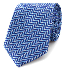 Blue Herringbone Silk-Jacquard Tie - British D'sire