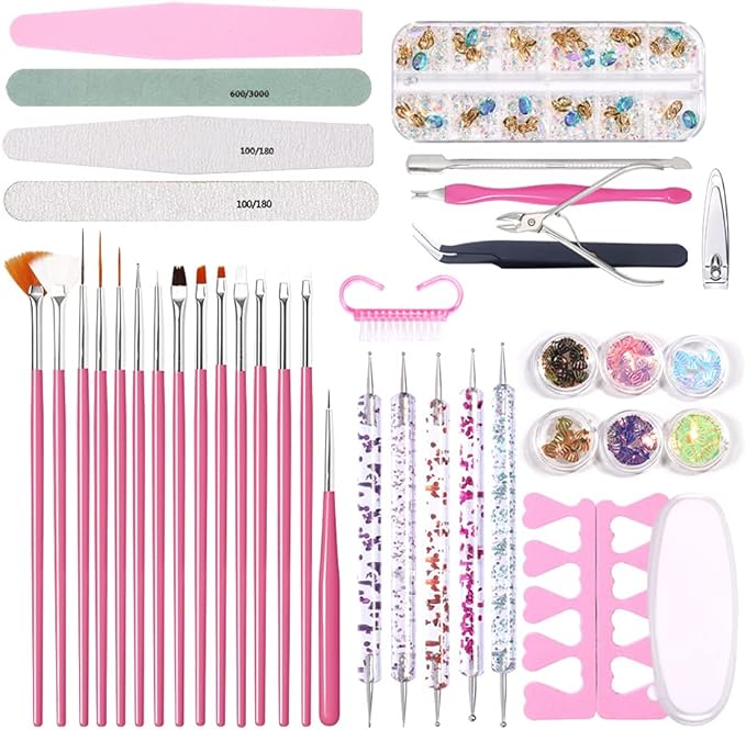 1Set Nail Art Files Buffer Sanding Kit Cuticle Pusher Cutter Dead Skin Remover Dotting Pen Cleaning Brush Manicure Tool Nail Manicure Set Tools - British D'sire Main image