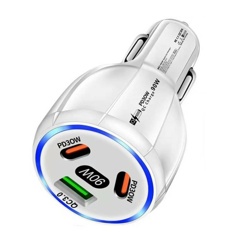 1USB+2PD 90W QC3.0 Car Charger (White) - Car Charger - British D'sire Main image