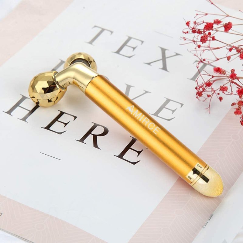 2 in 1 Face Massager Roller Gold Facial Massager, Electric 3D Face Roller and T Shape Arm Eye Nose Head Massager Instant Face Lift anti Wrinkles - Skin Care Kits & Combos - British D'sire