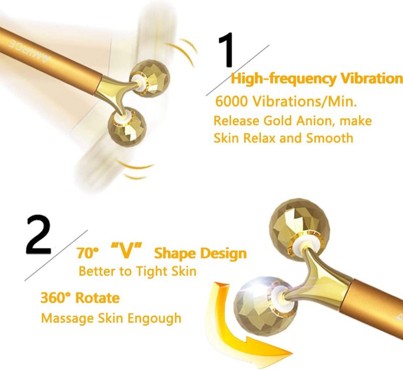 2 in 1 Face Massager Roller Gold Facial Massager, Electric 3D Face Roller and T Shape Arm Eye Nose Head Massager Instant Face Lift anti Wrinkles - Skin Care Kits & Combos - British D'sire