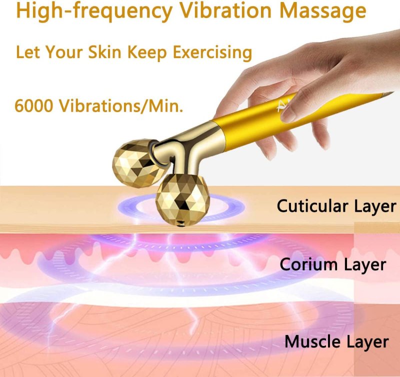 2 in 1 Face Massager Roller Gold Facial Massager, Electric 3D Face Roller and T Shape Arm Eye Nose Head Massager Instant Face Lift anti Wrinkles - Skin Care Kits & Combos - British D'sire