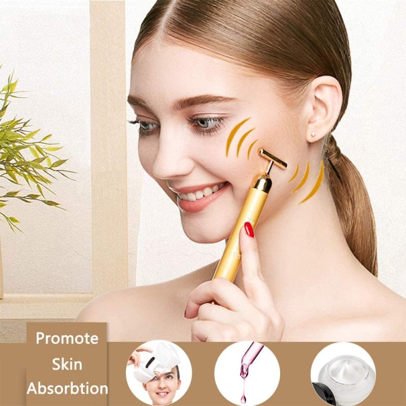 2 in 1 Face Massager Roller Gold Facial Massager, Electric 3D Face Roller and T Shape Arm Eye Nose Head Massager Instant Face Lift anti Wrinkles - Skin Care Kits & Combos - British D'sire
