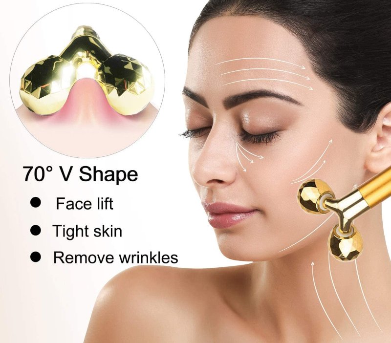 2 in 1 Face Massager Roller Gold Facial Massager, Electric 3D Face Roller and T Shape Arm Eye Nose Head Massager Instant Face Lift anti Wrinkles - Skin Care Kits & Combos - British D'sire
