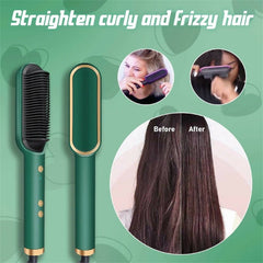 2 In 1 Hair Straightener Brush And Curler Negative Ion Hair Straightener Styling Comb(Black) - Hair Accessories & Wigs - British D'sire