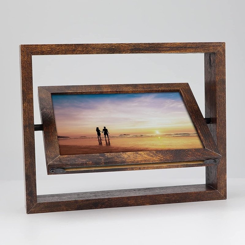 2 Pack 7X5 Rotating Photo Frames, 5X7 Rustic Picture Frame Displays Horizontally or Vertically on Tabletop,Brown - Housings & Frames - British D'sire