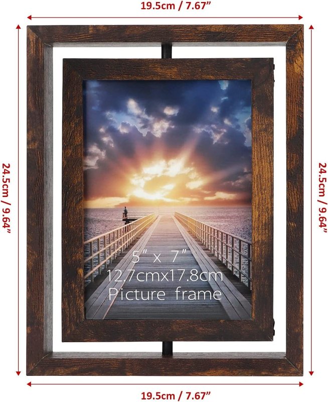 2 Pack 7X5 Rotating Photo Frames, 5X7 Rustic Picture Frame Displays Horizontally or Vertically on Tabletop,Brown - Housings & Frames - British D'sire
