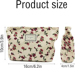 2 Pack Canvas Cosmetic Bag, Floral Makeup Bag, Rose Flower Printing Corduroy Toiletry Bag, Toiletry Organizer Storage, Travel Make up Bags, for Daily Necessities, Cosmetics, Jewelry - British D'sire