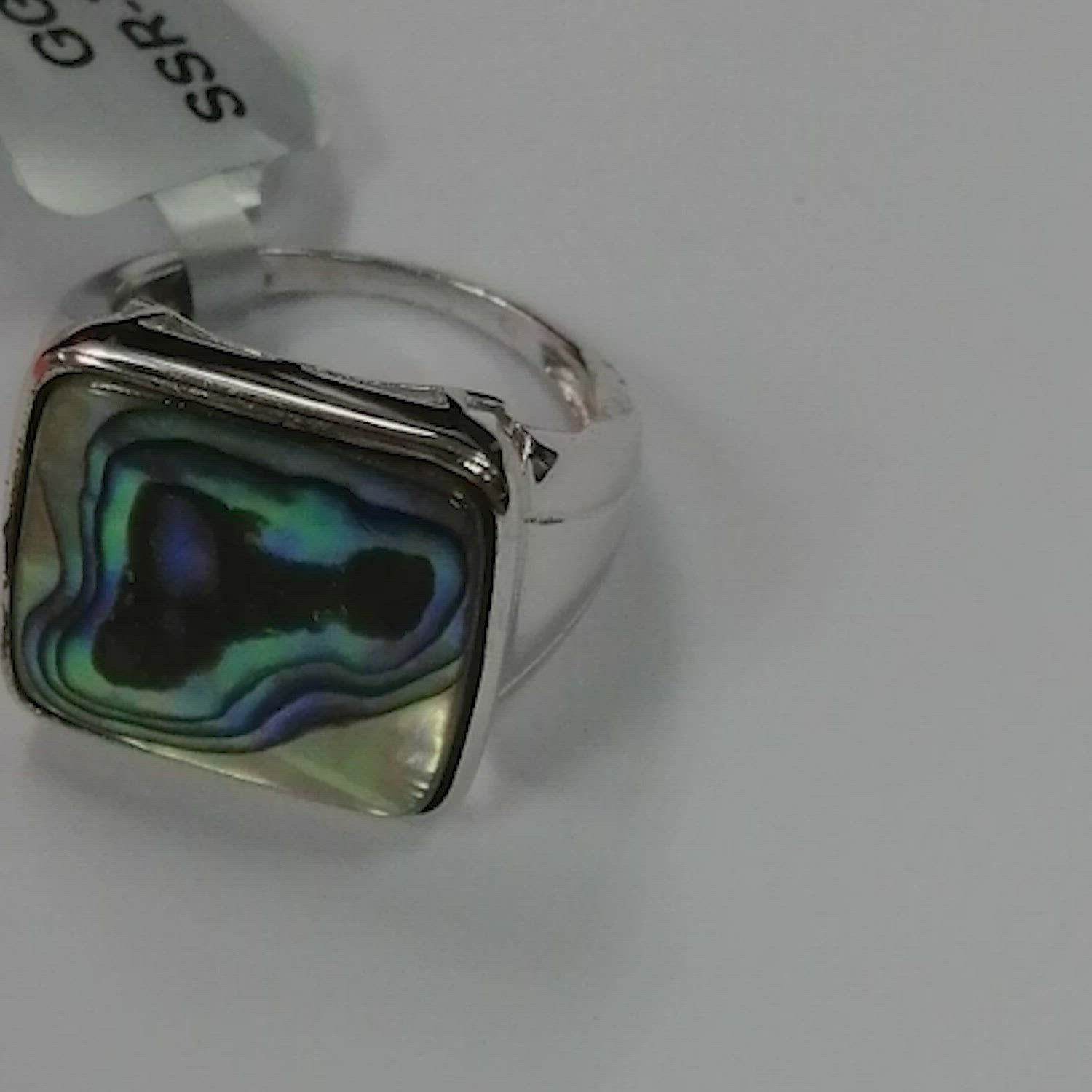 Pearlz Gallery Ladies 16mm Square Abalone Shell Statement Ring – Natural Shell in 925 Sterling Silver – Bold, Elegant, Gift-Perfect
