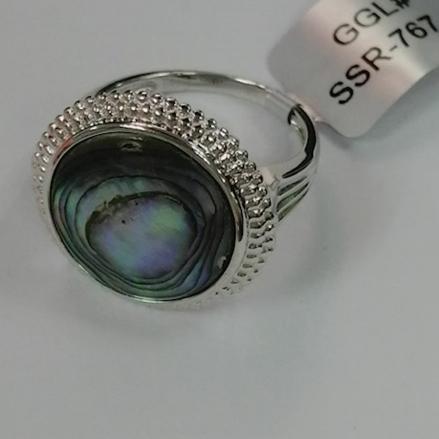 Pearlz Gallery Abalone Shell Ring for Women – 16mm Round Natural Abalone Statement Ring – 925 Sterling Silver – Elegant & Versatile Jewelry