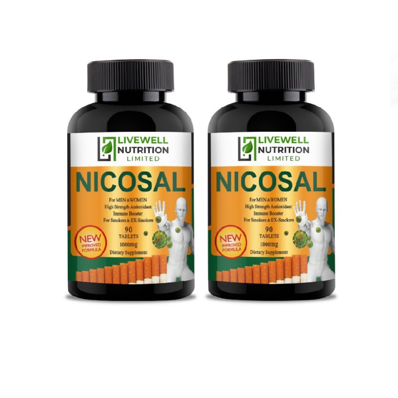 2X Smokers Vitamin 90 Tablets Nicosal High Strength Immune Booster for Smokers and Ex-Smokers, Lung Clear, 90 Tablets - Food Supplement, Vitamin - British D'sire