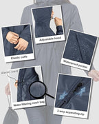 33,000ft Women's Rain Jacket Lightweight Hooded Long Rain Coat Waterproof Jacket Ladies Packable Functional Jacket Windbreaker Breathable Active Outdoor Coats - British D'sire