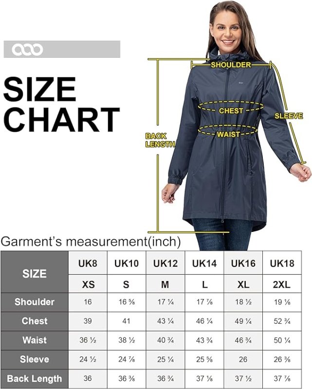 33,000ft Women's Rain Jacket Lightweight Hooded Long Rain Coat Waterproof Jacket Ladies Packable Functional Jacket Windbreaker Breathable Active Outdoor Coats - British D'sire