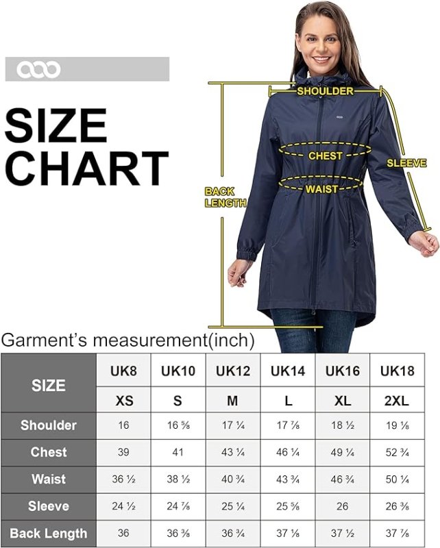 33,000ft Women's Rain Jacket Lightweight Hooded Long Rain Coat Waterproof Jacket Ladies Packable Functional Jacket Windbreaker Breathable Active Outdoor Coats - British D'sire