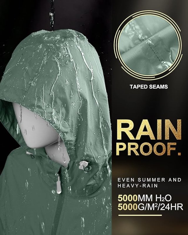 33,000ft Women's Rain Jacket Lightweight Hooded Long Rain Coat Waterproof Jacket Ladies Packable Functional Jacket Windbreaker Breathable Active Outdoor Coats - British D'sire
