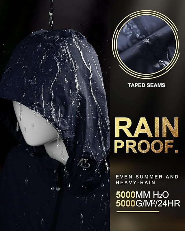 33,000ft Women's Rain Jacket Lightweight Hooded Long Rain Coat Waterproof Jacket Ladies Packable Functional Jacket Windbreaker Breathable Active Outdoor Coats - British D'sire