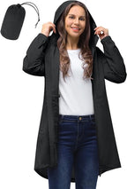33,000ft Women's Rain Jacket Lightweight Hooded Long Rain Coat Waterproof Jacket Ladies Packable Functional Jacket Windbreaker Breathable Active Outdoor Coats - Women's Jacket - British D'sire
