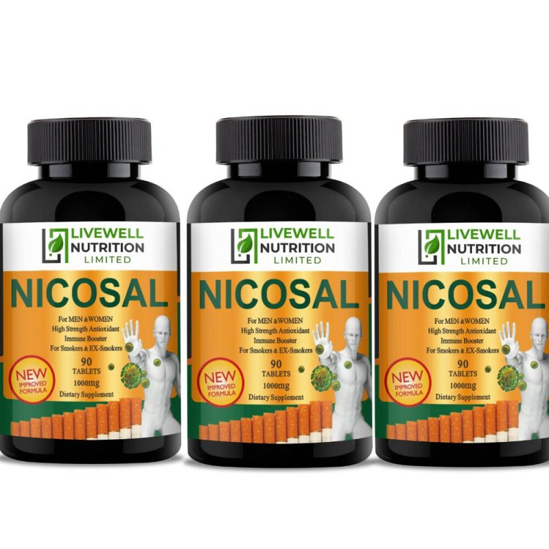 3X Newly Improved Smokers Vitamin 90 Tablets Nicosal, High Strength Immune Booster for Smokers & Ex-Smokers, Lung Clear 90 Tablets - Food Supplement, Vitamin - British D'sire