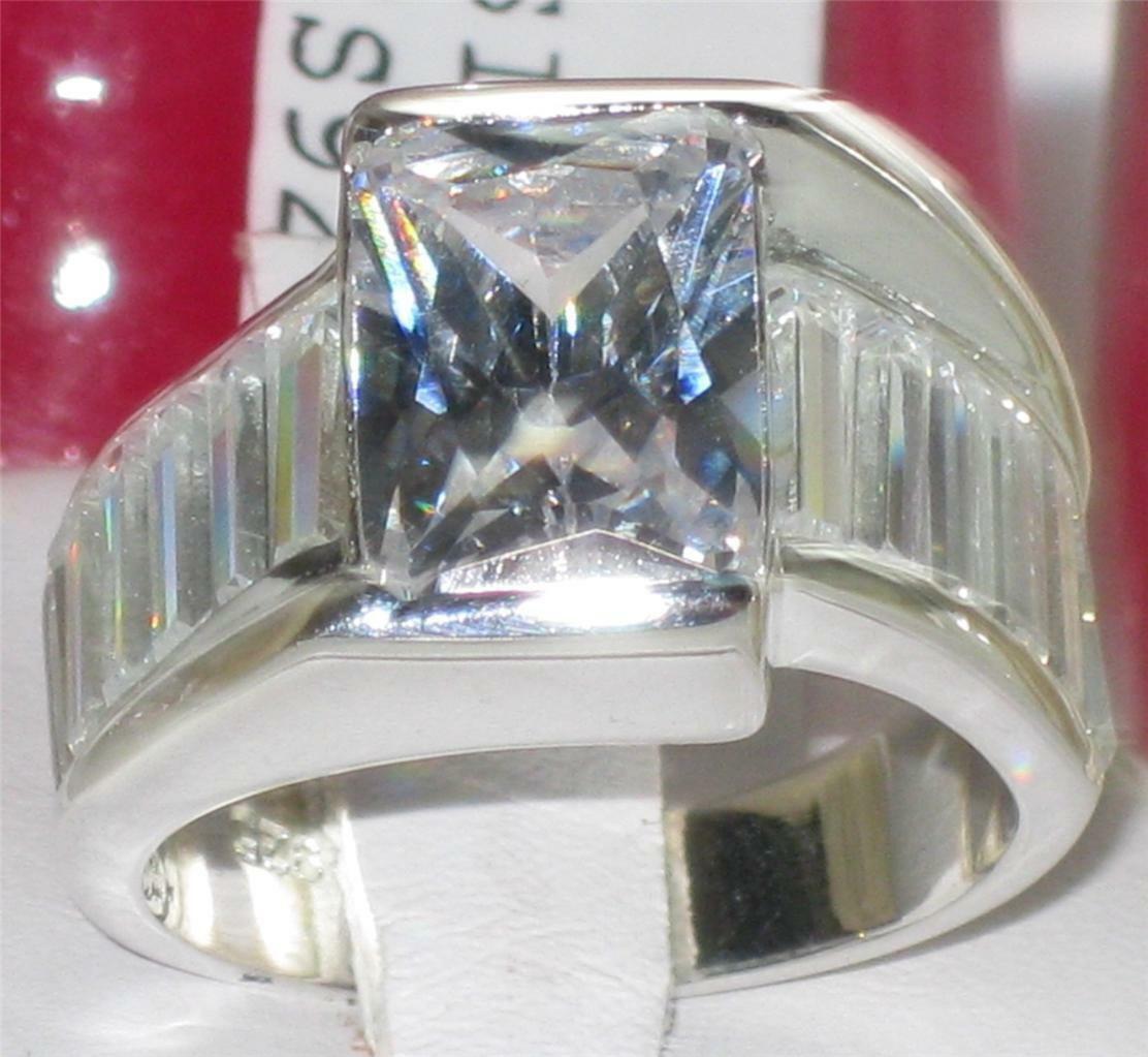 Jewellery Kingdom Ladies Emerald Cut Cz Sterling Silver 925 Stamped Engagement 4 Carat Ring