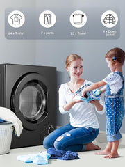 4KG Tumble Dryer with Sensor Dry, FOHERE 1200W Compact Vented Tumble Dryer with Exhaust Duct & Stainless Steel Tub, Control Panel Downside Easy Control for 5 Automatic Drying Mode, Black - British D'sire