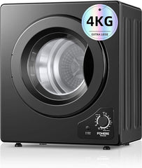 4KG Tumble Dryer with Sensor Dry, FOHERE 1200W Compact Vented Tumble Dryer with Exhaust Duct & Stainless Steel Tub, Control Panel Downside Easy Control for 5 Automatic Drying Mode, Black - British D'sire