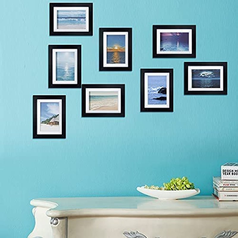 4X6 Photo Frames Set of 8, Display 4X6 Pictures with Mat or 5X7 without Mat for Wall Decor or Tabletop Display, Black - Housings & Frames - British D'sire