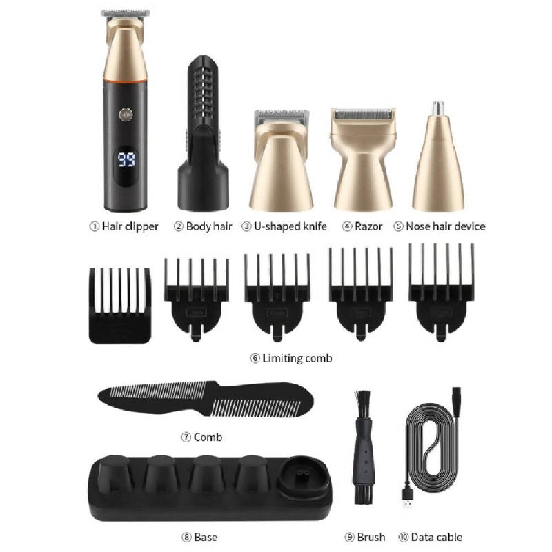 5 In 1 Haircut Digital Display Water Washing Shaver Nose Hair Electric Push Shear Set (Silver) Secondary image