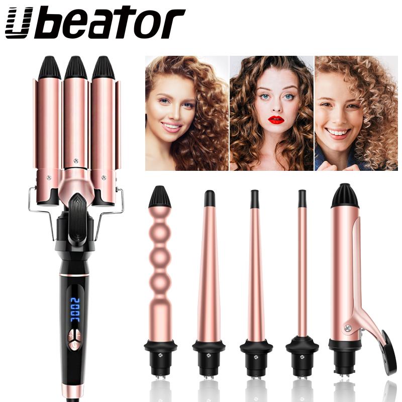 6 In 1 Curling Wands Hair Curling Iron Machine Ceramic Hair Curler Multi-size Roller Heat Resistant Glove Styling Set - Hair Care & Styling - British D'sire