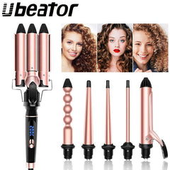 6 In 1 Curling Wands Hair Curling Iron Machine Ceramic Hair Curler Multi-size Roller Heat Resistant Glove Styling Set - Hair Care & Styling - British D'sire