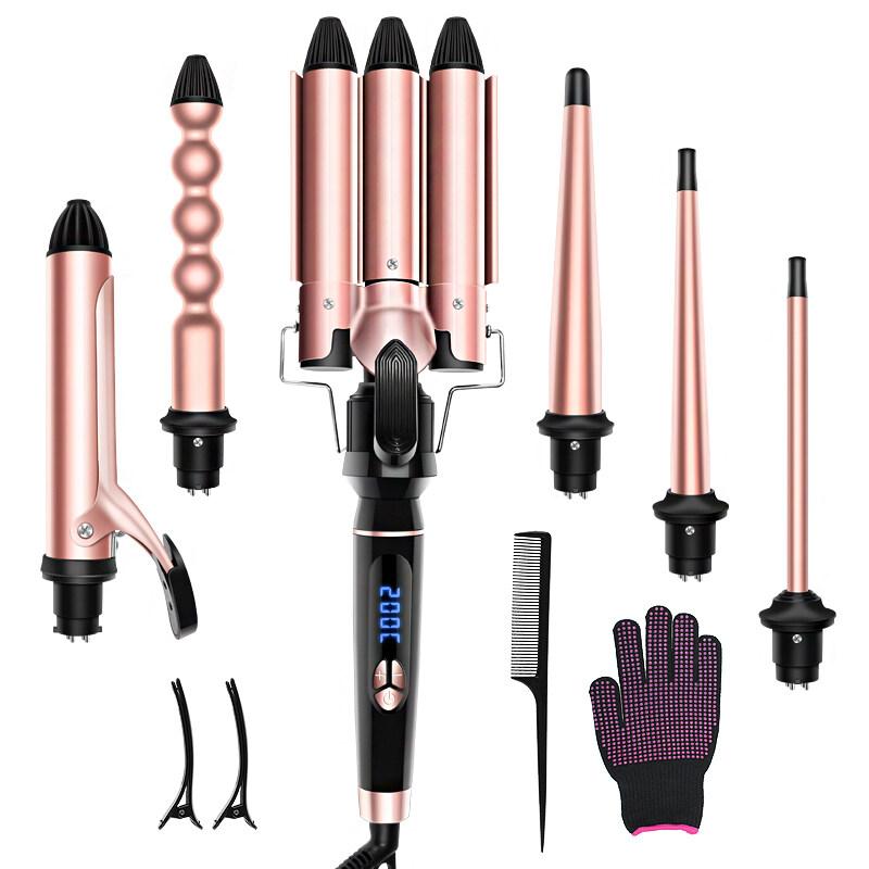 6 In 1 Curling Wands Hair Curling Iron Machine Ceramic Hair Curler Multi-size Roller Heat Resistant Glove Styling Set - Hair Care & Styling - British D'sire