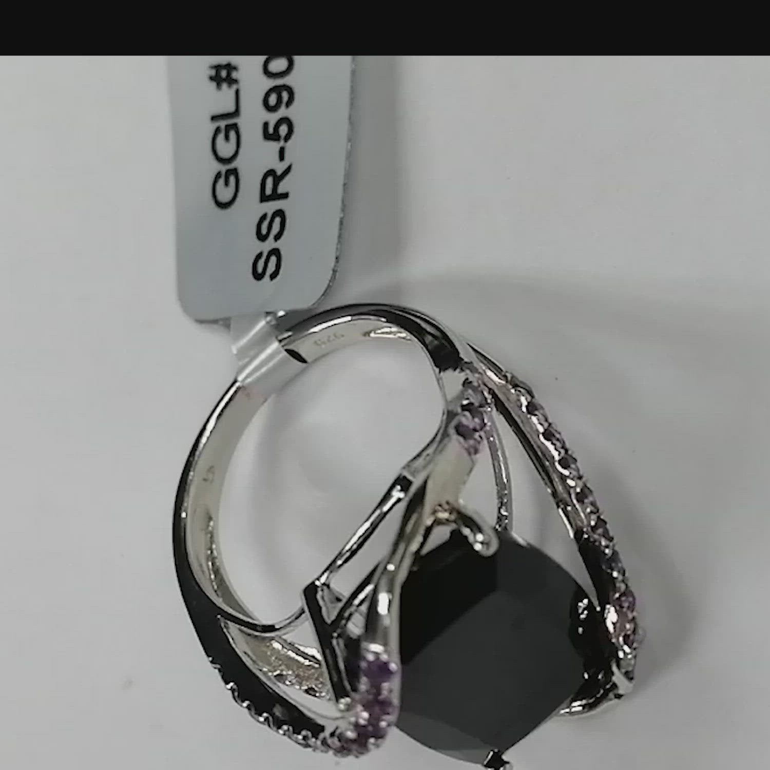 Pearlz Gallery Ladies Natural Rose de France Amethyst & Multi-Gemstone Ring – 10x14mm Cushion-Cut, 925 Sterling Silver, Rhodium Plated – Elegant Gift Jewelry for Women