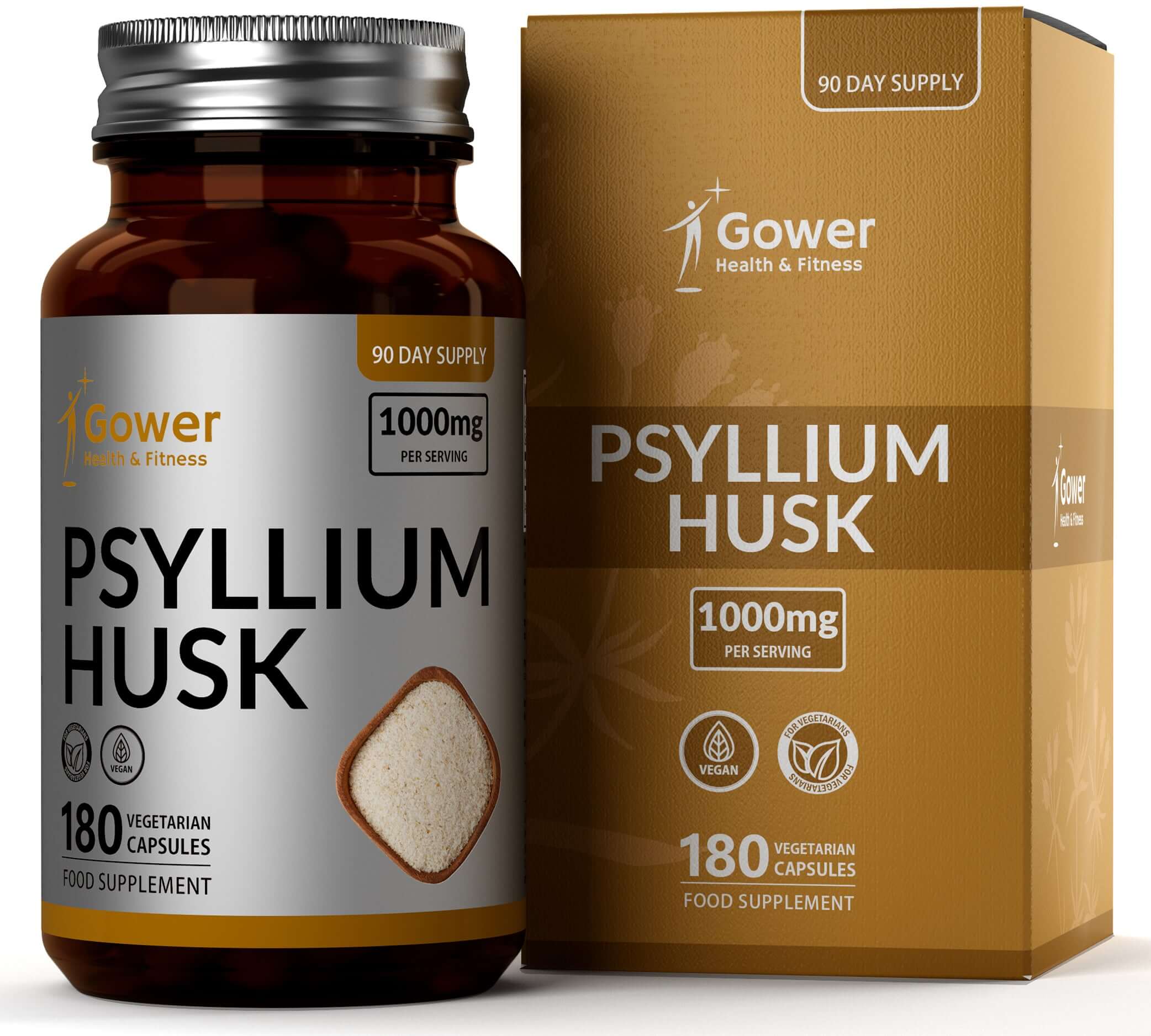 GH Psyllium Husk Capsules 1000mg per Serving | 180 Vegan Capsules | High Fibre Supplement | Non-GMO, Dairy Free & Gluten Free - British D'sire