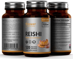 GH Reishi Mushroom Supplement from 15:1 Extract | 120 Vegan Capsules | 2100mg per Serving | Cordyceps Mushroom Supplement - British D'sire