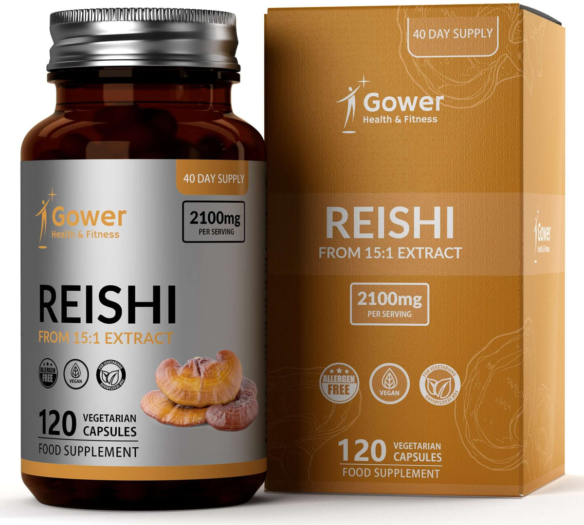 GH Reishi Mushroom Supplement from 15:1 Extract | 120 Vegan Capsules | 2100mg per Serving | Cordyceps Mushroom Supplement - British D'sire