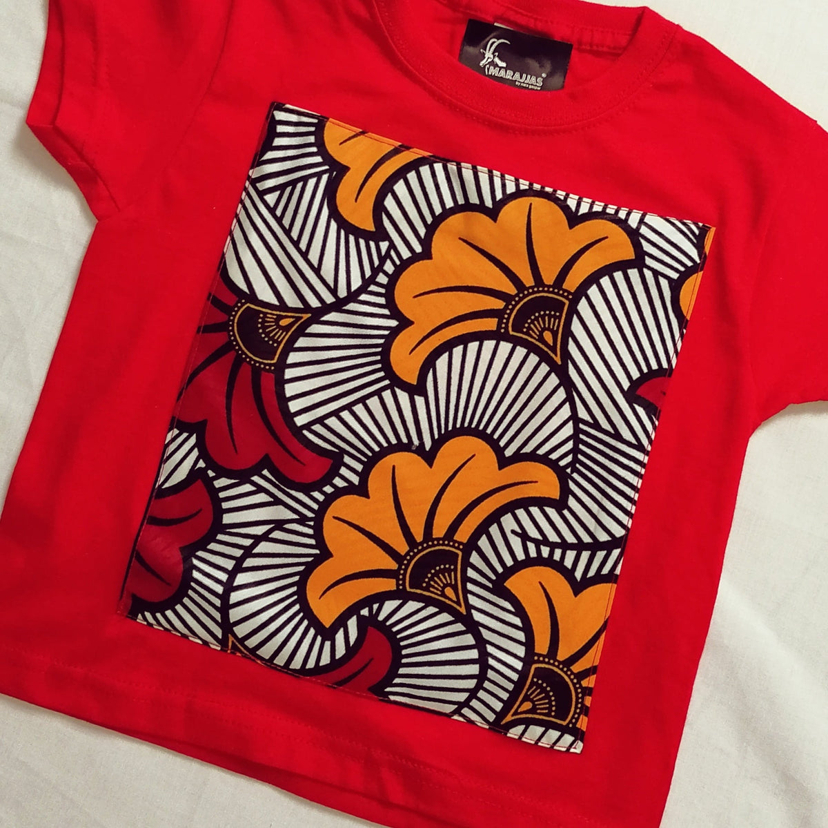 Kids T-shirt in red with Yellow Ankara - British D'sire