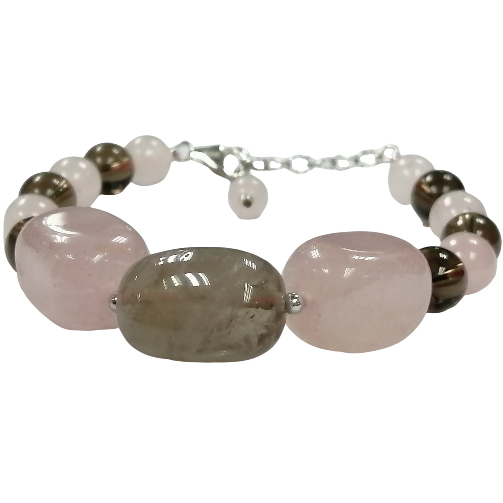 Pearlz Gallery Ladies Rose Quartz & Smokey Quartz Nugget Bracelet - Bracelets & Bangles - British D'sire