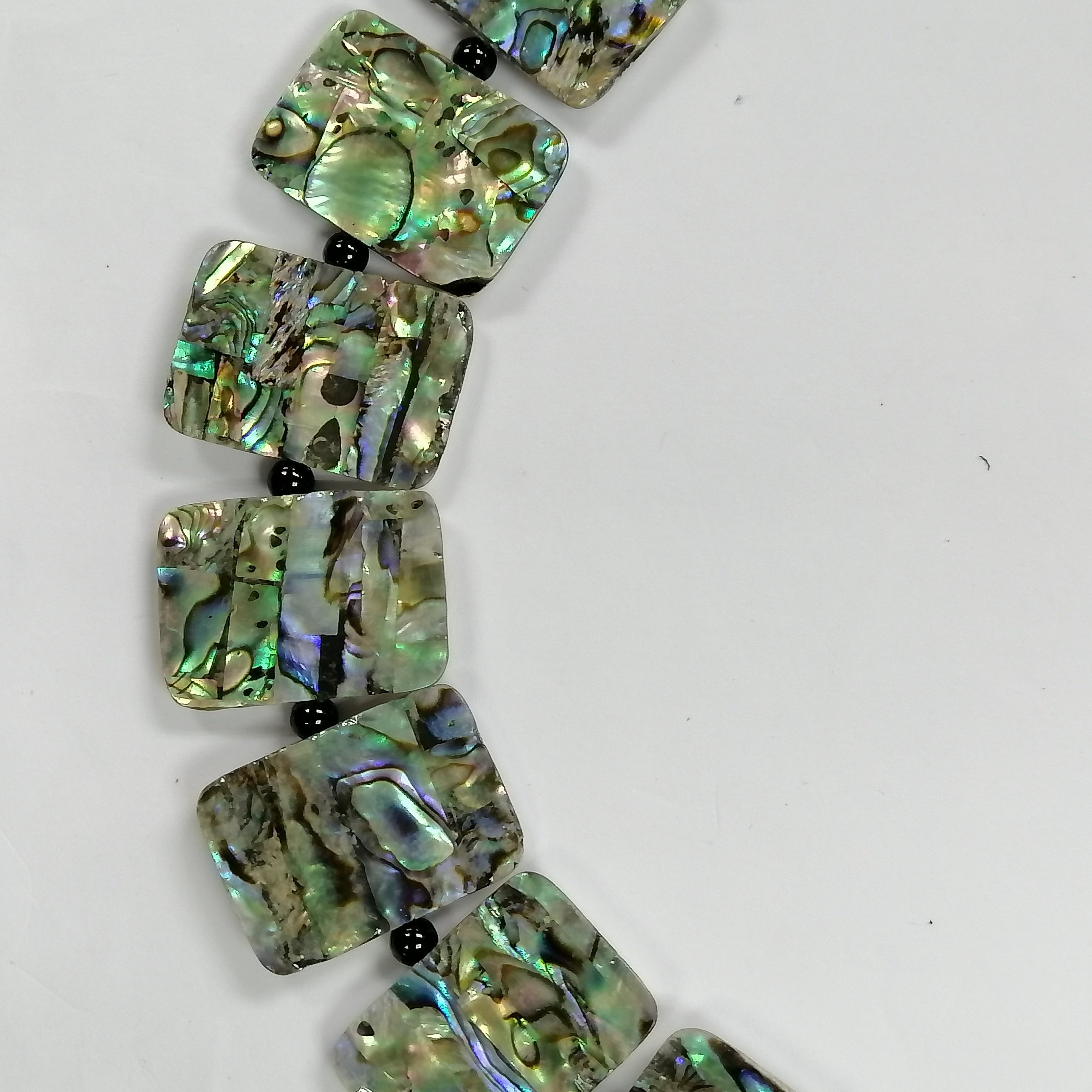 Pearlz Gallery Round 4mm Rectangle Black Onyx & Abalone Necklace - Necklaces & Pendants - British D'sire