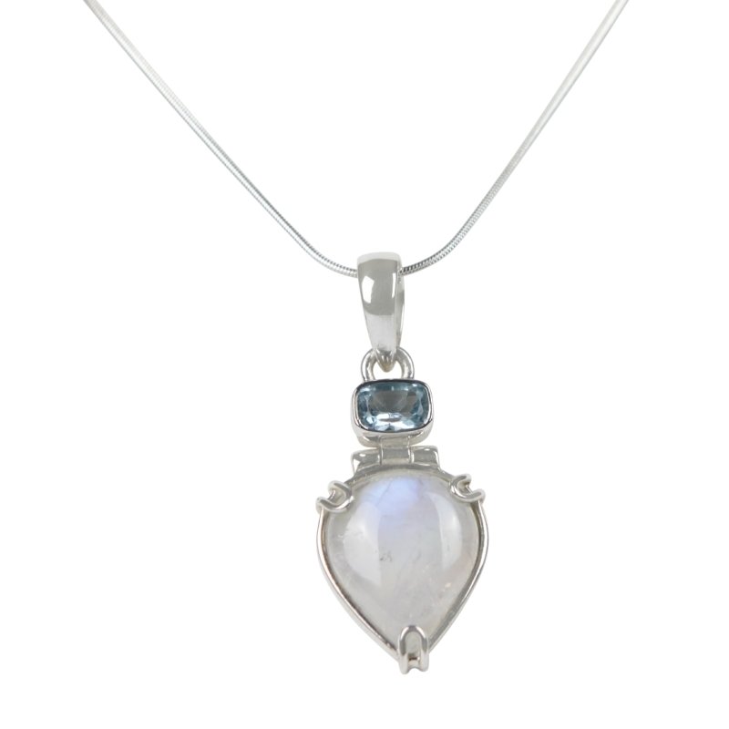 A Charming Inverted Teardrop Shaped Moonstone Pendat Accent with a Beautiful Shiny Faceted Rectangular Blue Topaz - Necklaces & Pendants - British D'sire Main image