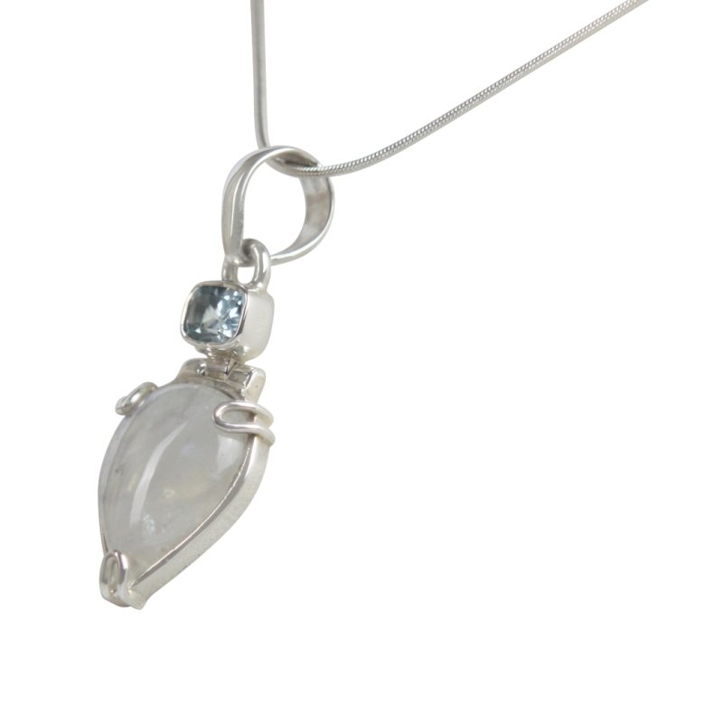 A Charming Inverted Teardrop Shaped Moonstone Pendat Accent with a Beautiful Shiny Faceted Rectangular Blue Topaz Secondary image