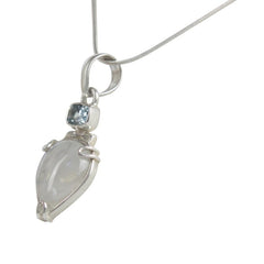 A Charming Inverted Teardrop Shaped Moonstone Pendat Accent with a Beautiful Shiny Faceted Rectangular Blue Topaz - Necklaces & Pendants - British D'sire