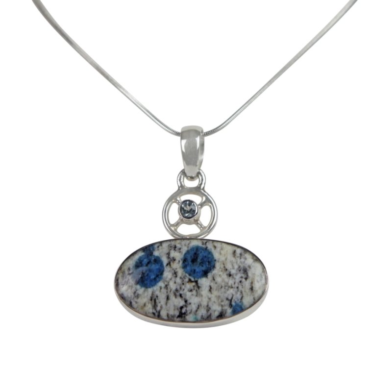 A charming Oval Shaped K2 Jasper Pendant Accent with a Tiny Blue Topaz on a Wagon Wheel - Necklaces & Pendants - British D'sire Main image