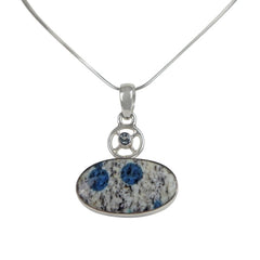 A charming Oval Shaped K2 Jasper Pendant Accent with a Tiny Blue Topaz on a Wagon Wheel - Necklaces & Pendants - British D'sire