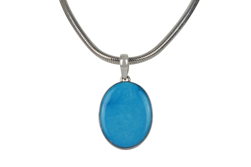 A classic Circle to Oval Shaped Persian Blue Turquoise Set on Sterling Silver Open Back bazel - Necklaces & Pendants - British D'sire Main image