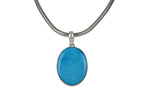 A classic Circle to Oval Shaped Persian Blue Turquoise Set on Sterling Silver Open Back bazel - Necklaces & Pendants - British D'sire