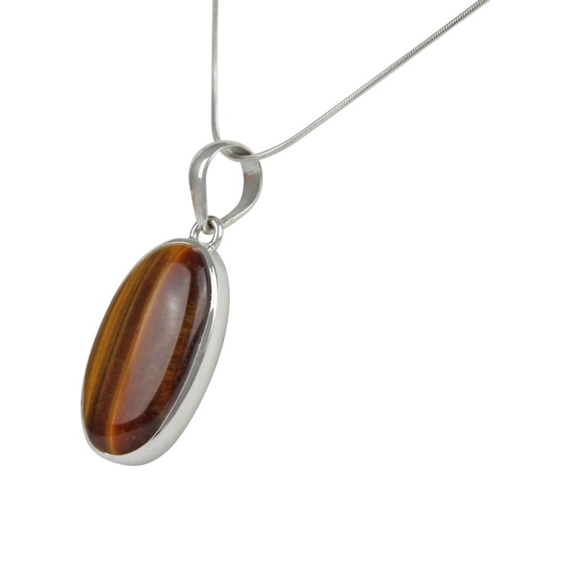 A simple an elegant Tiger's Eye Pendant set in a open back Sterling Silver bazel - Necklaces & Pendants - British D'sire